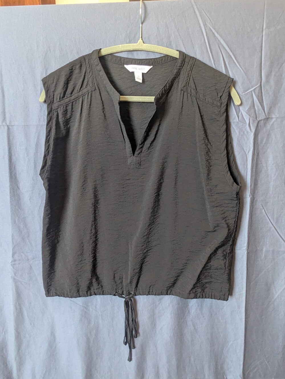 Nine West Black Sleeveless V-Neck Drawstring Tank